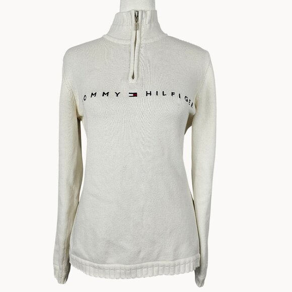 Women Knit Winter Fall Harvest Casual 3/4 Zip TurtleNeck Sweater TommyHilfiger L - Picture 3 of 15